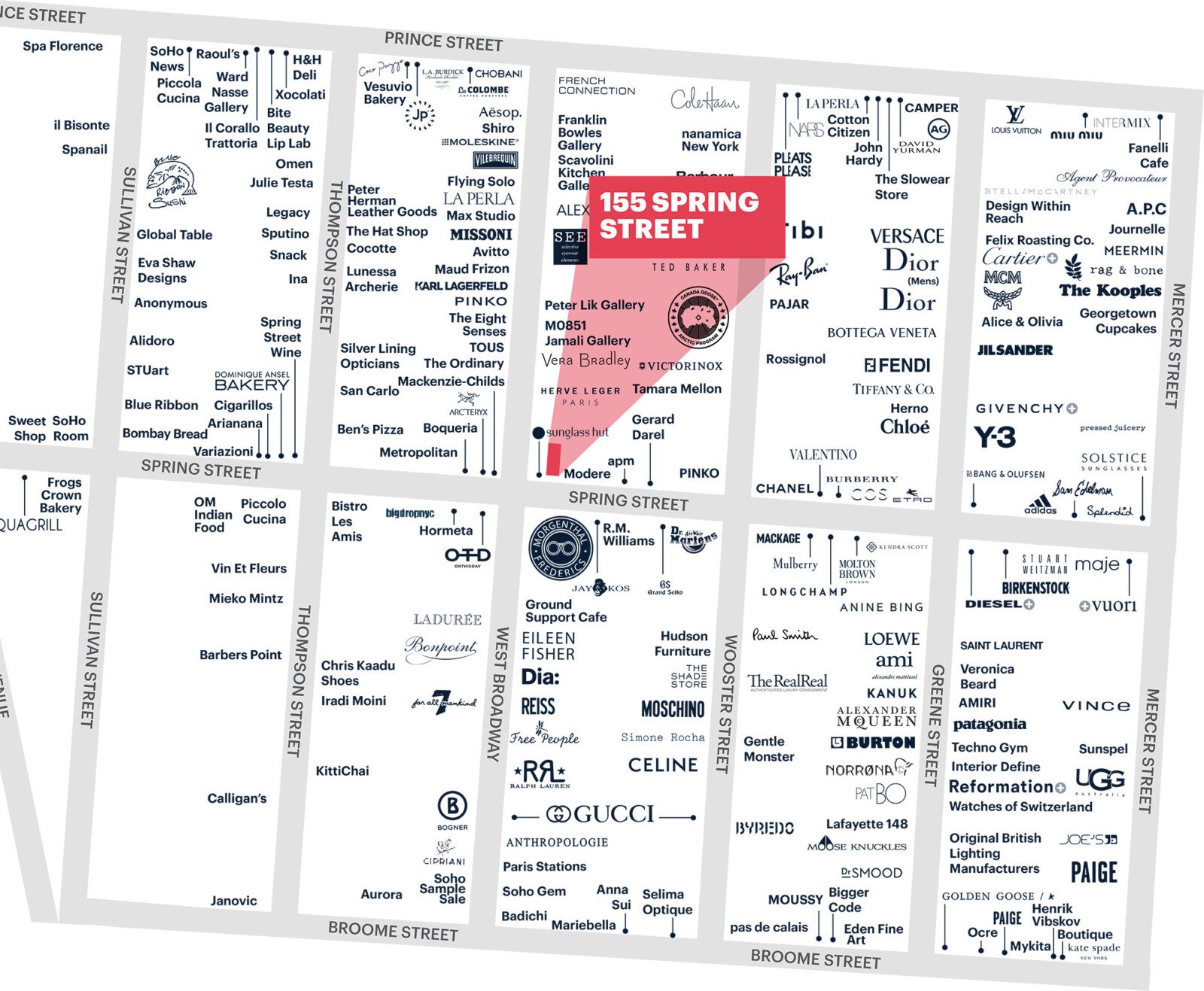 Map of the SoHo neighborhood surrounding 155 Spring Street